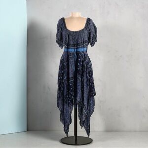Solace Asymmetrical Boho Fairycore Dress One Size Blue